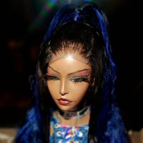 Blue custom made human hair wig - Picture 1 of 6